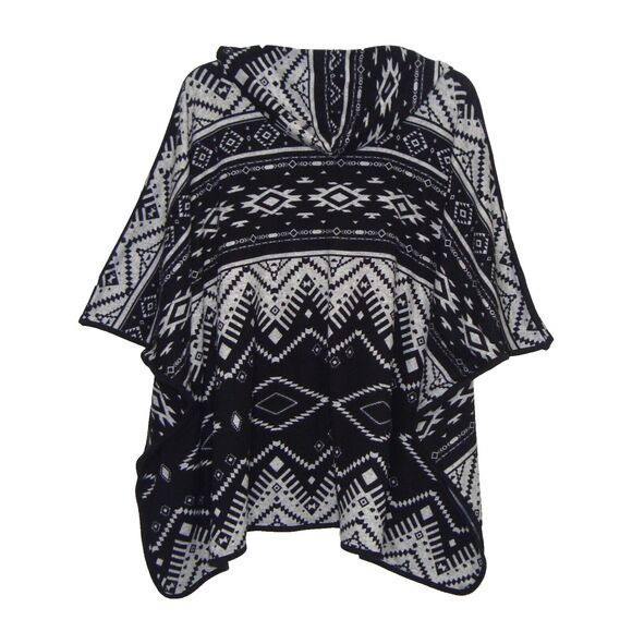 Self Esteem Womens Black Gray Aztec Design Hooded Poncho Sweater Size M - Picture 3 of 7